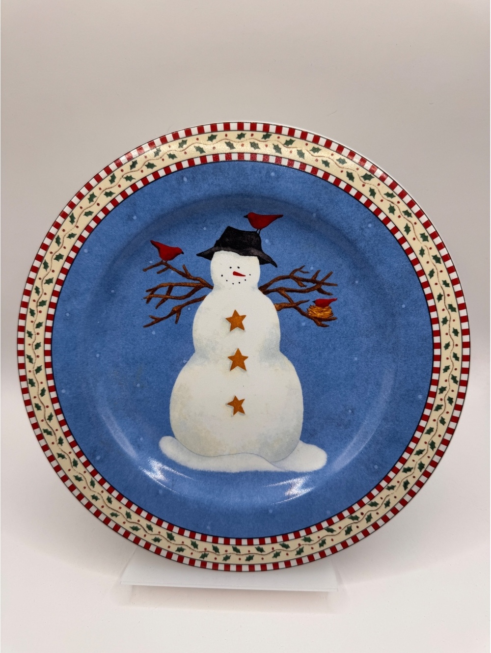 Debbie Mumm Snowman Salad Plates Set 2 Sakura Oneida Christmas